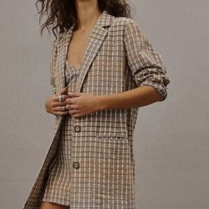 Free People Plaid Blazer and mini dress in Brown and White